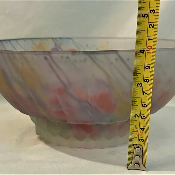 Rueven Art Glass Bowl Nouveau Art Pink Yellow Gray Hand Made 8.75" D x 4" H - Picture 2 of 6